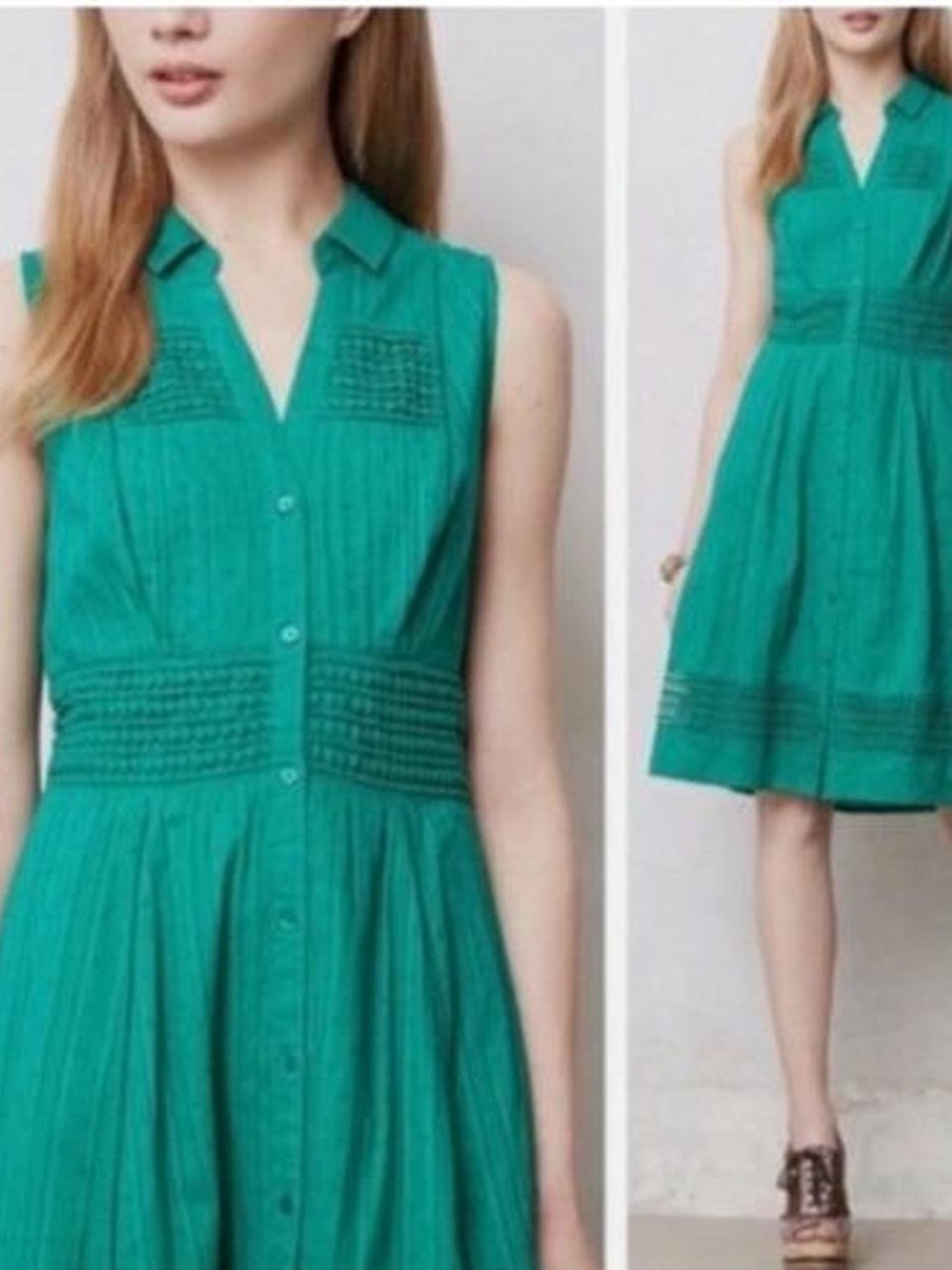 Anthropologie Maeve size 6 Sleeveless Green Button-Front Summer Dress